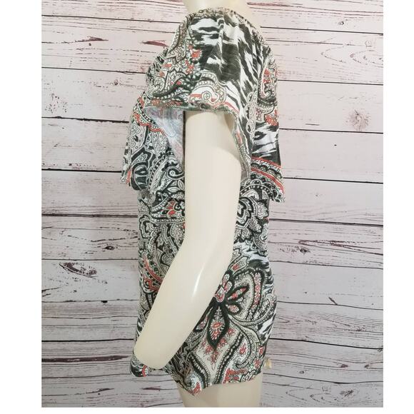 CHICO'S off shoulder top Summer short sleeve Paisley Gray pink size 1 = Small - Picture 4 of 8